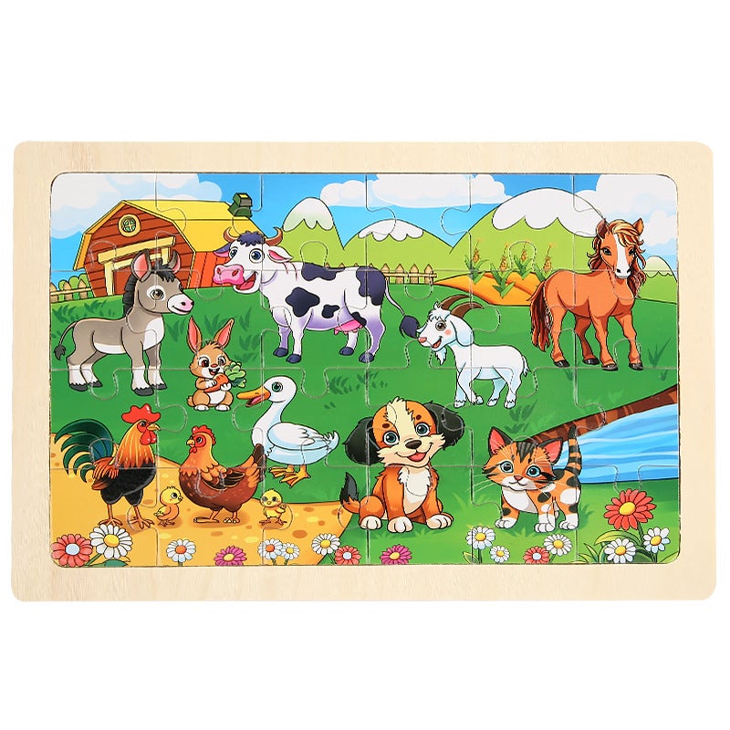 24 Children'S Wooden Cartoon Animal Dinosaur Plane Wooden Puzzle Boys And Girls Baby Early Education And Intelligence Toys - Image 1